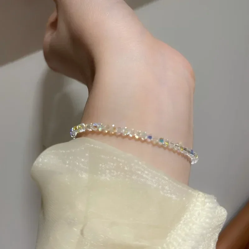 Shiny Transparent White Thin Crystal Bracelet for Women Simple Refracted Colorful Light Stretch Bracelet 2023 Jewelry Party Gift