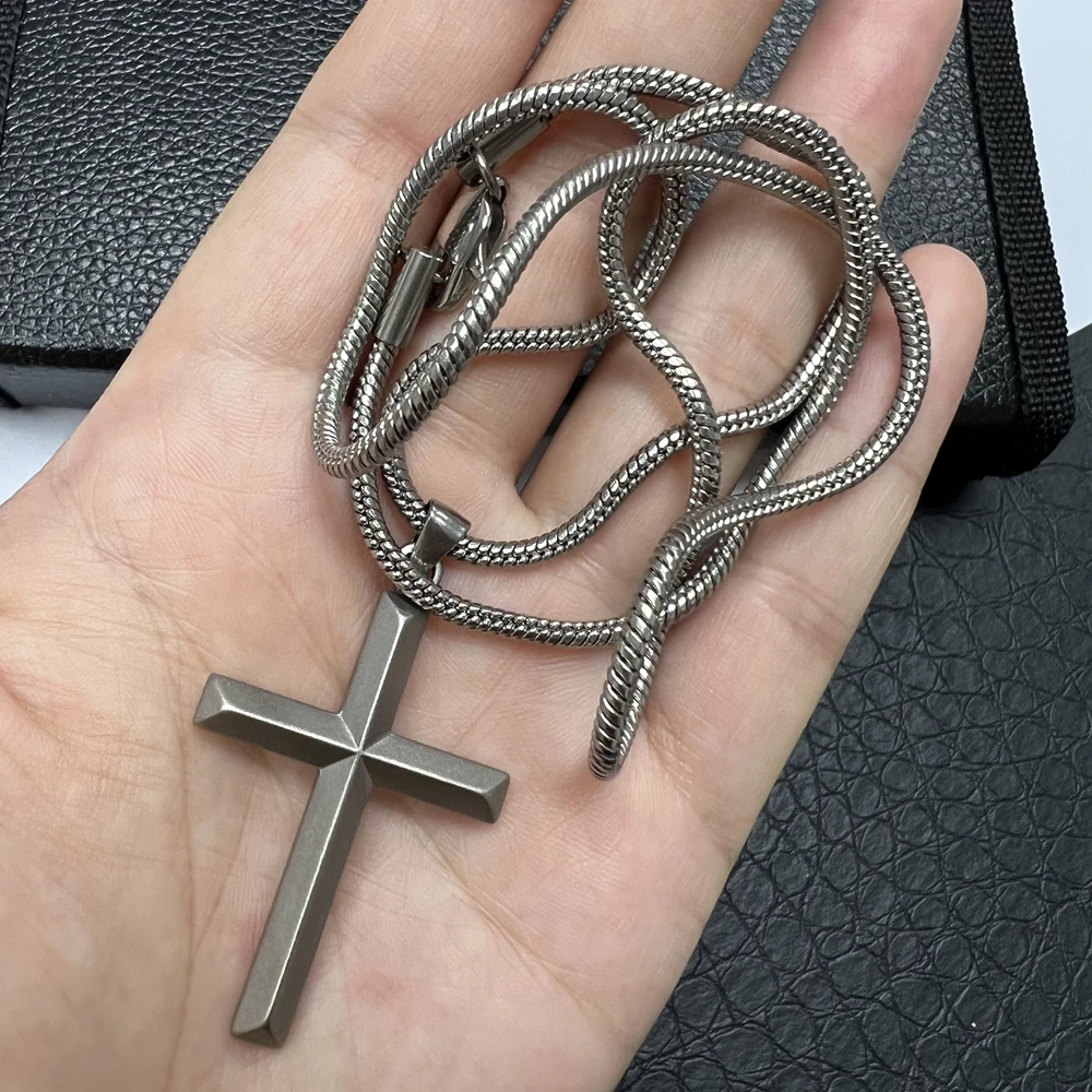 NEW 2.5mm Width Pure Titanium Snake Chain Cross Pendant Necklace for Men Women Anti-Allergic Jewelry Necklaces Birthday Gift