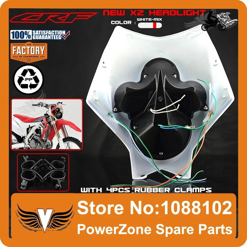 Powerzone Trail Tech Motorcycle Motocross Supermoto X2 Headlight Headlamp Street Fighter CR CRF 250 450 250R 450R