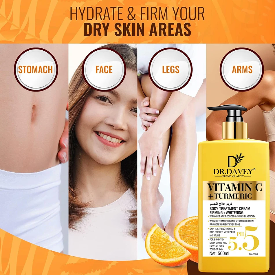 Vitamin C+Turmeric  Body Lotion Brightening Cream. Anti-aging cream for age spots, dark spots on face, hands, body. Large 500ml