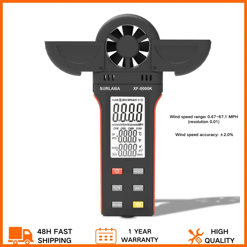 

Handheld Anemometer, Digital Wind Speed Meter with Large LCD Display, Vane Cover, 270º Rotatable Detector Portable Anemometer