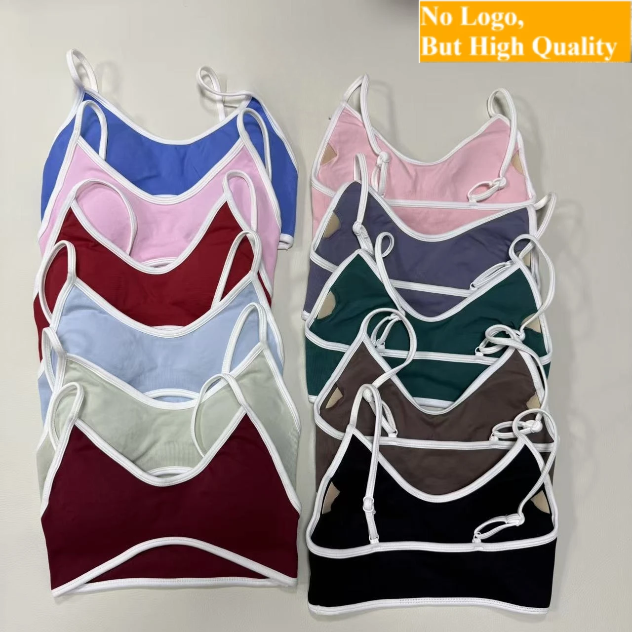 NO LOGO Sports Bra Women Sexy Knitted Underwear Contrastline Bra Top Seamless Yoga Clothing Running Sportswear Workout Gym Bras