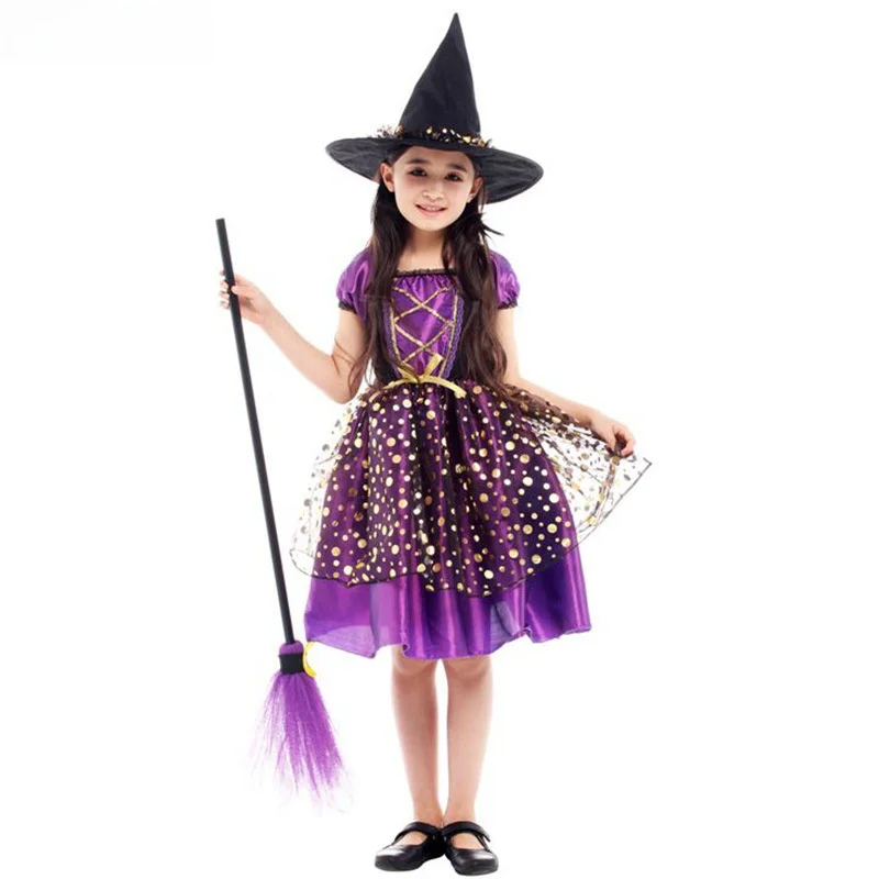 

Purple Witch Costume Dr Set Children's loween Performance Outfit Fem Wizard Attire Traditional Chinese Stage Costume