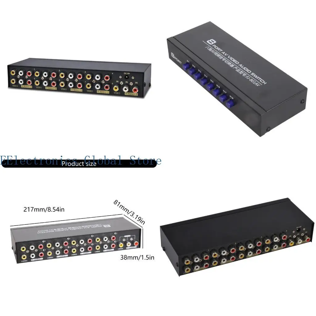 462B 8-way Composite RCA AV Splitter 1X8 Video 1 in 8 out Splitter Distributor for STB DVD HDTV