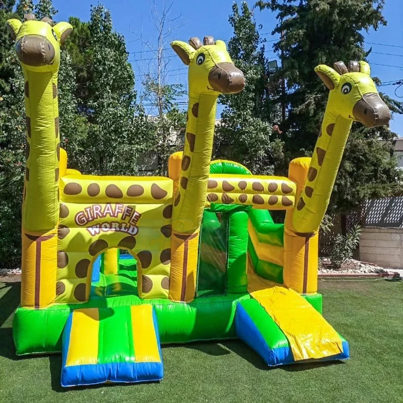 Commercial Bounce House Animal Inflatables Chateau Gonflable Inflatable Giraffe Bouncy Castle with Slide for Kids