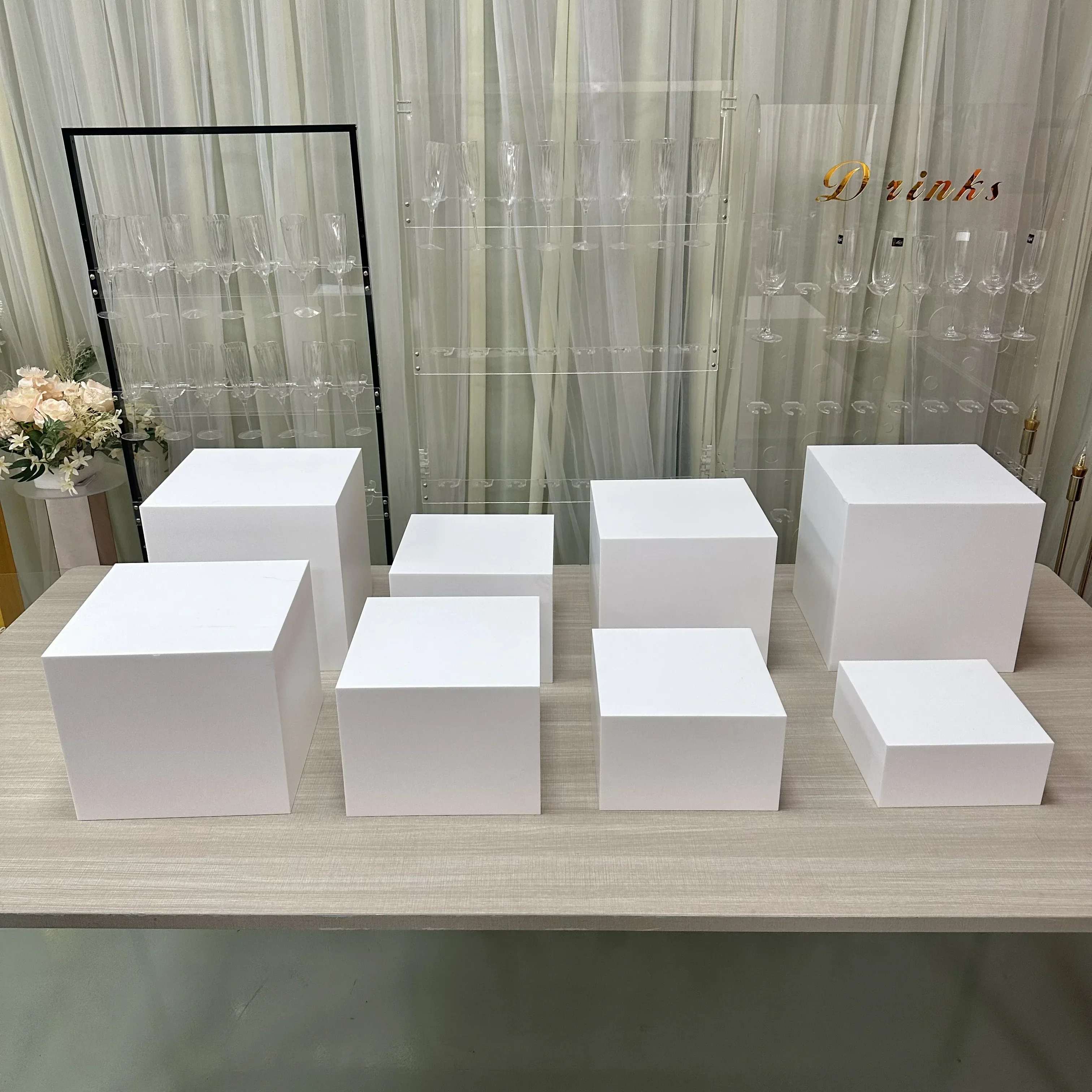 White Buffet Acrylic Riser Cube ,Wedding Display Nesting Square, Food Dessert Pedestal Box,  Kitchen Dish Stands Rack