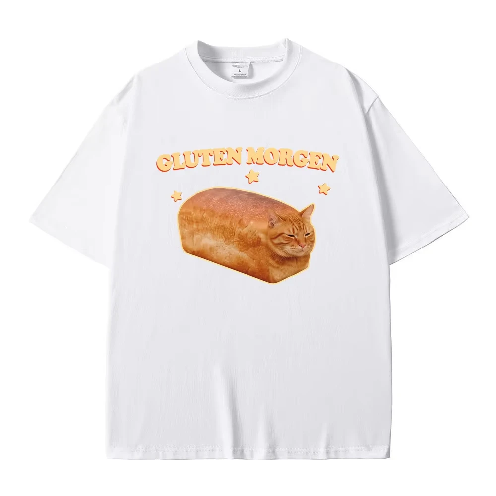 Gluten Morgen Funny Cat Meme T-shirt Silly Cats T Shirts Men Women Casual Humor Tee Shirt Male Vintage Cotton Oversized T-shirts