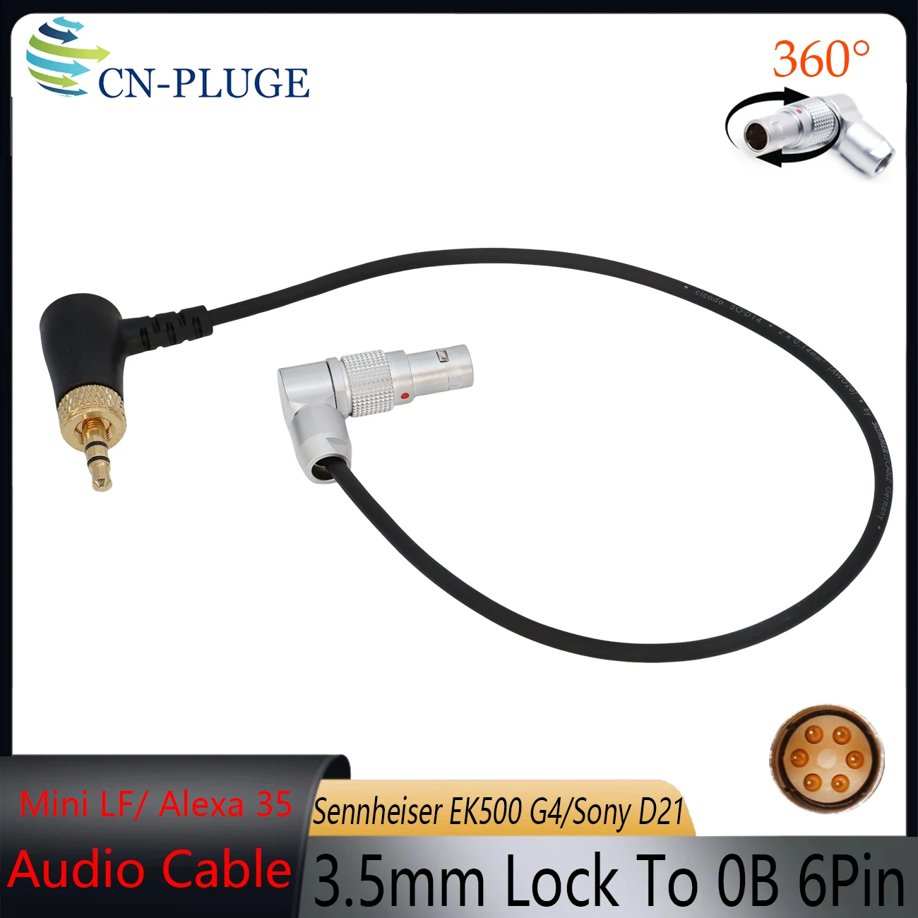ARRI ALEXA Mini LF/ALEXA 35 Camera Audio Cable 0B 6Pin to 3.5mm TRS With Lock For Sennheiser EK500 G4/Sony D21 Receiver
