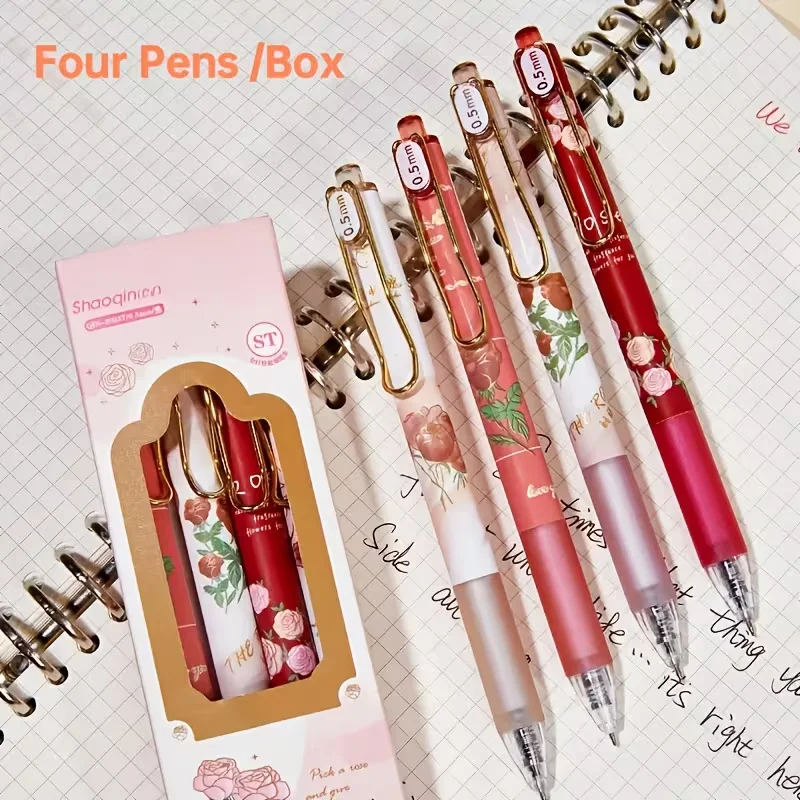 4 Stück einziehbare Vintage-Rosen-Kugelschreiber mit mittlerer Spitze, schwarze Tinte, ein Must-Have-Briefpapier, geeignet für den täglichen Gebrauch im Schulbüro – Detail 6