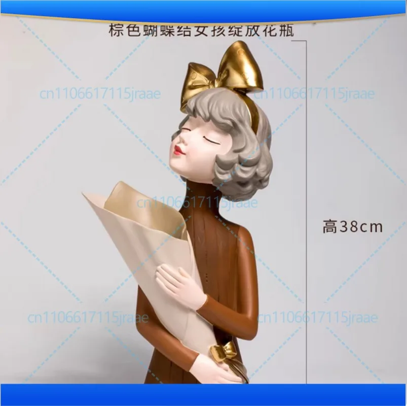 

Modern Bow Bouquet Girl Vase Flower Pot Dried Living Room Decoration Cute Sculpture Statue Figurine Home