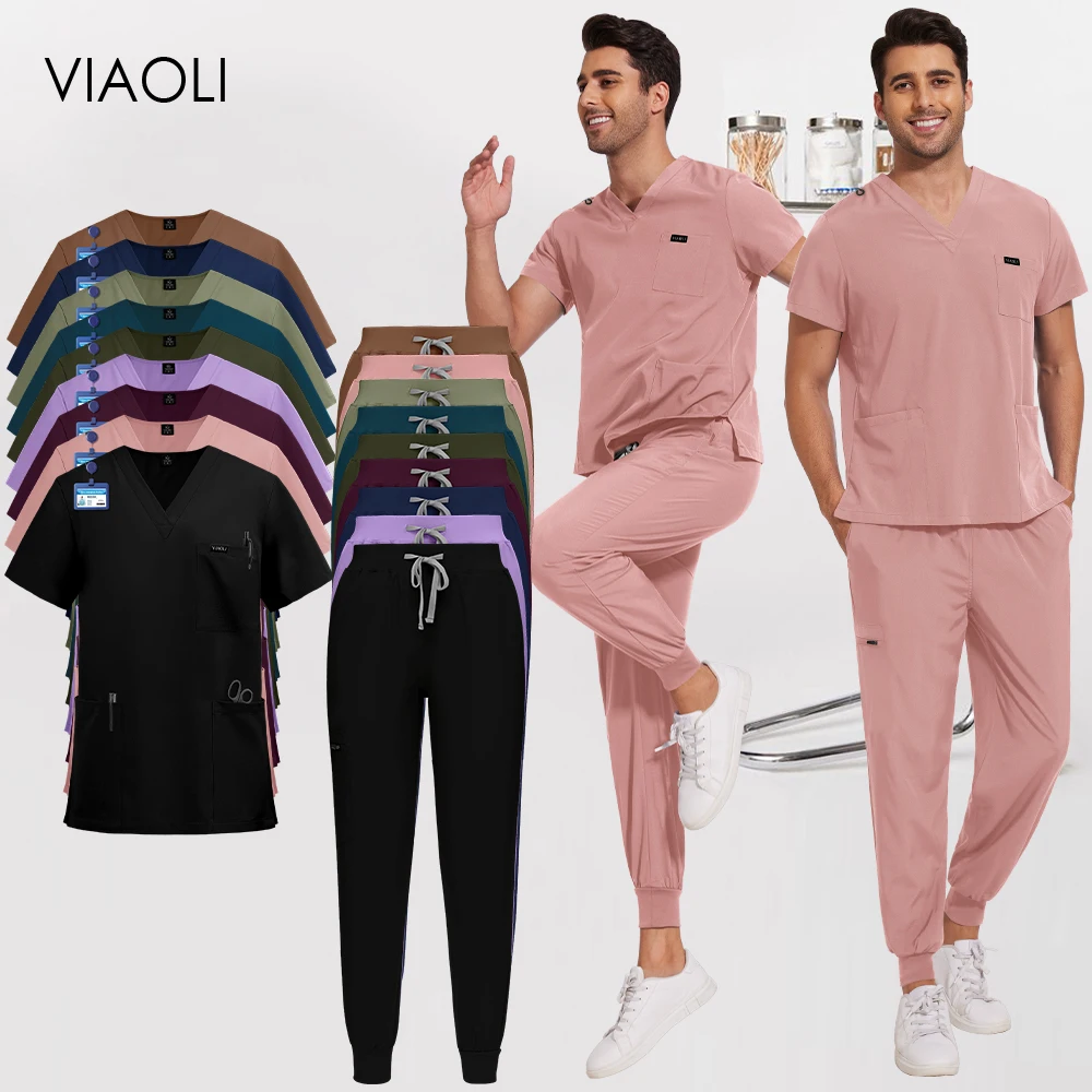 

Medical Scrub Uniform Women Multicolor Short Sleeve Workwear Pet Shop Nursing Uniform Doctor Surgery Top+Pant Dentistry Work Set