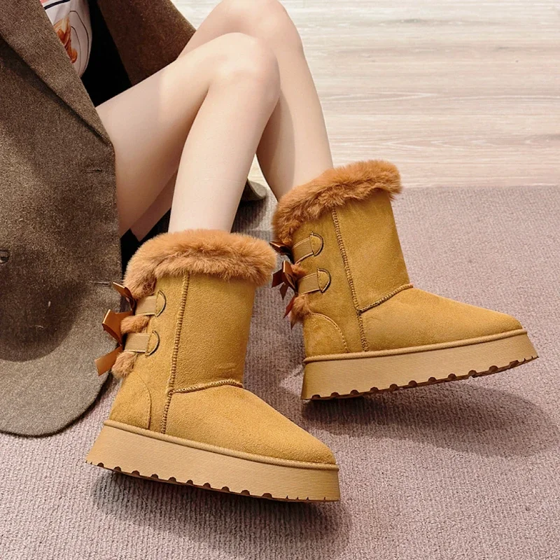 

Snow Boots Women 2024 Winter New Fashion Plush Platform Shoes Outdoor Brown Long Boots Women Shoes Bota Camurca Cano Longo