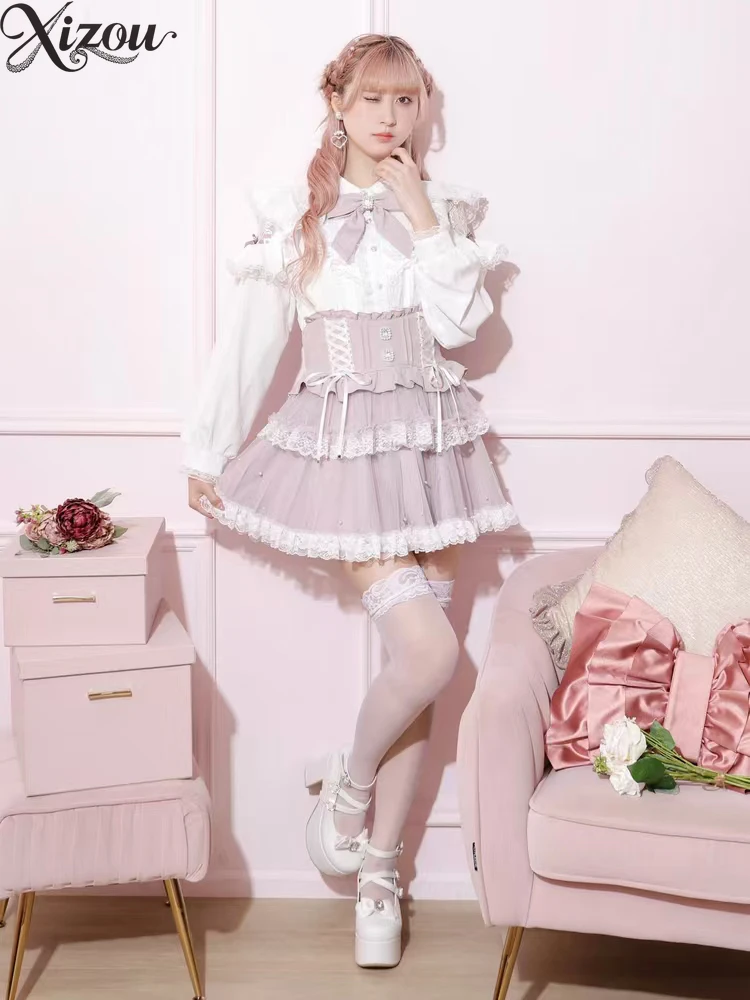 2025 New Lace Fungus Edge Long-sleeved Shirt Spring Autumn Women's Clothing Camisas De Mujer Casual Ladies Casual Tops