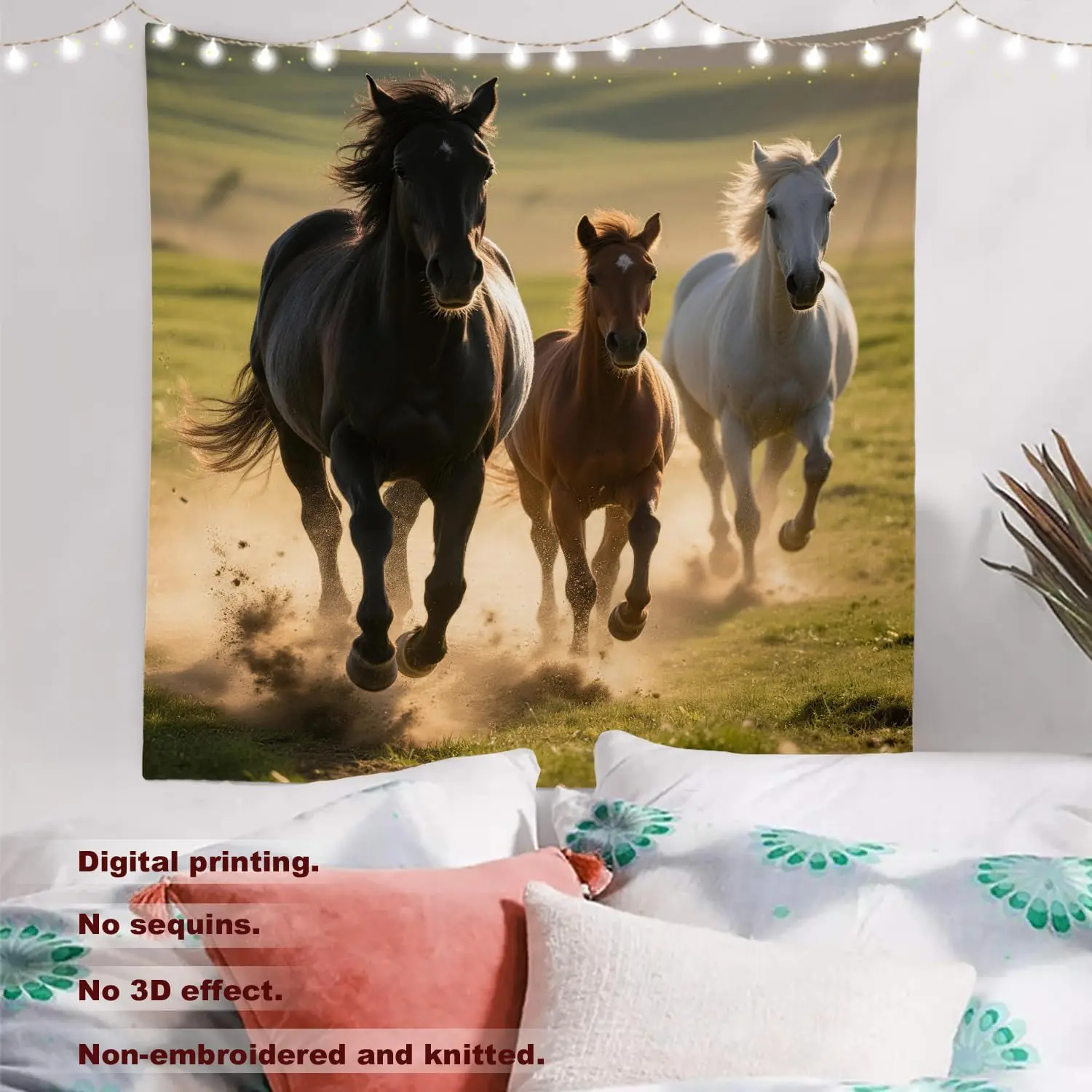 Luxurious Horse Tapestry Wall Decor Wild Galloping Horses Western Equestrian Art for Farmhouse Living Room