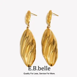 E.B.belle Vintage Feather Texture Earrings Hypoallergenic Stainless Steel 18K Gold Plated Fashion Women Jewelry Party