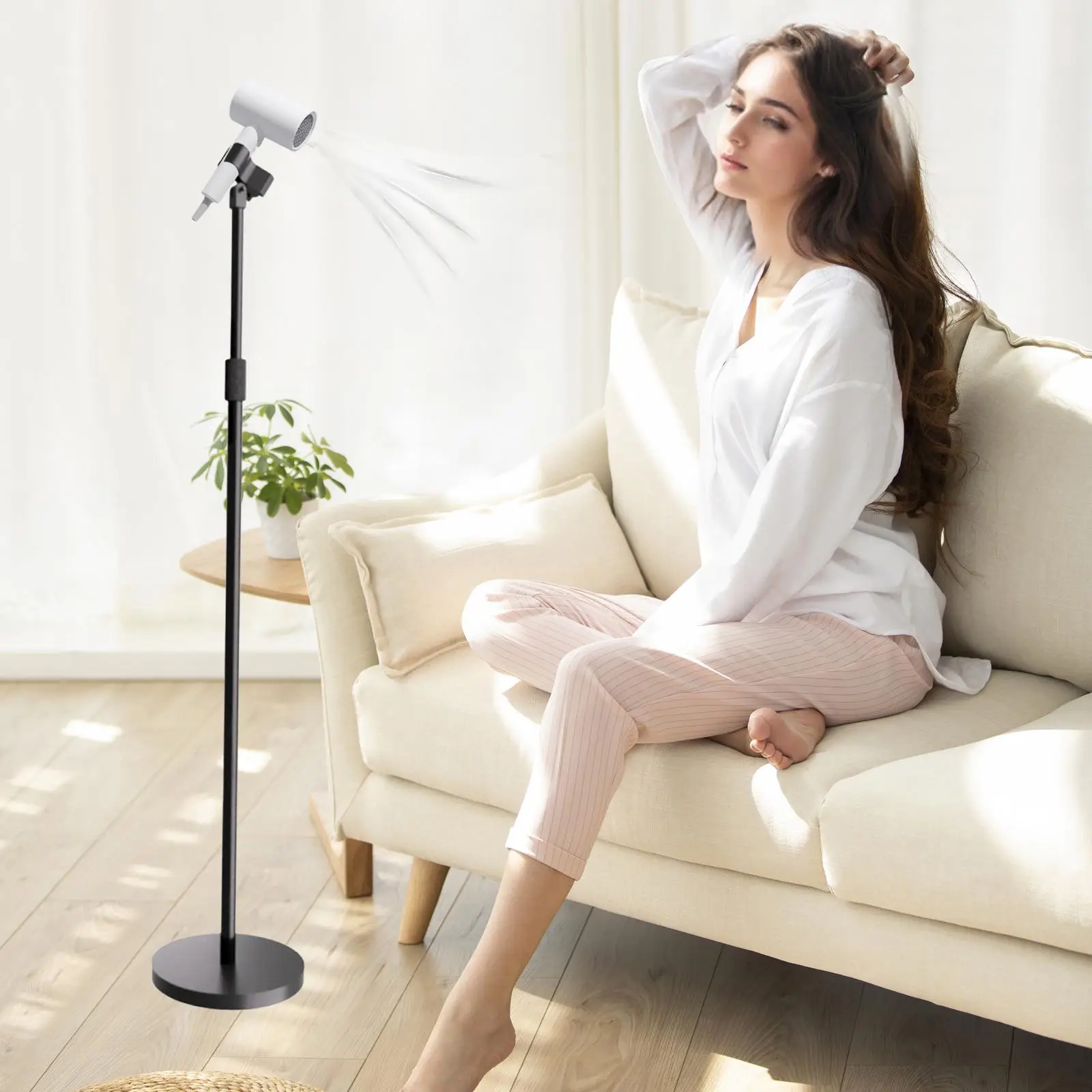 Hair Dryer Stand Hair Dryer Rack Floor Standing Flexible 360 Degree Rotation Adjustable Height and Angle for Household