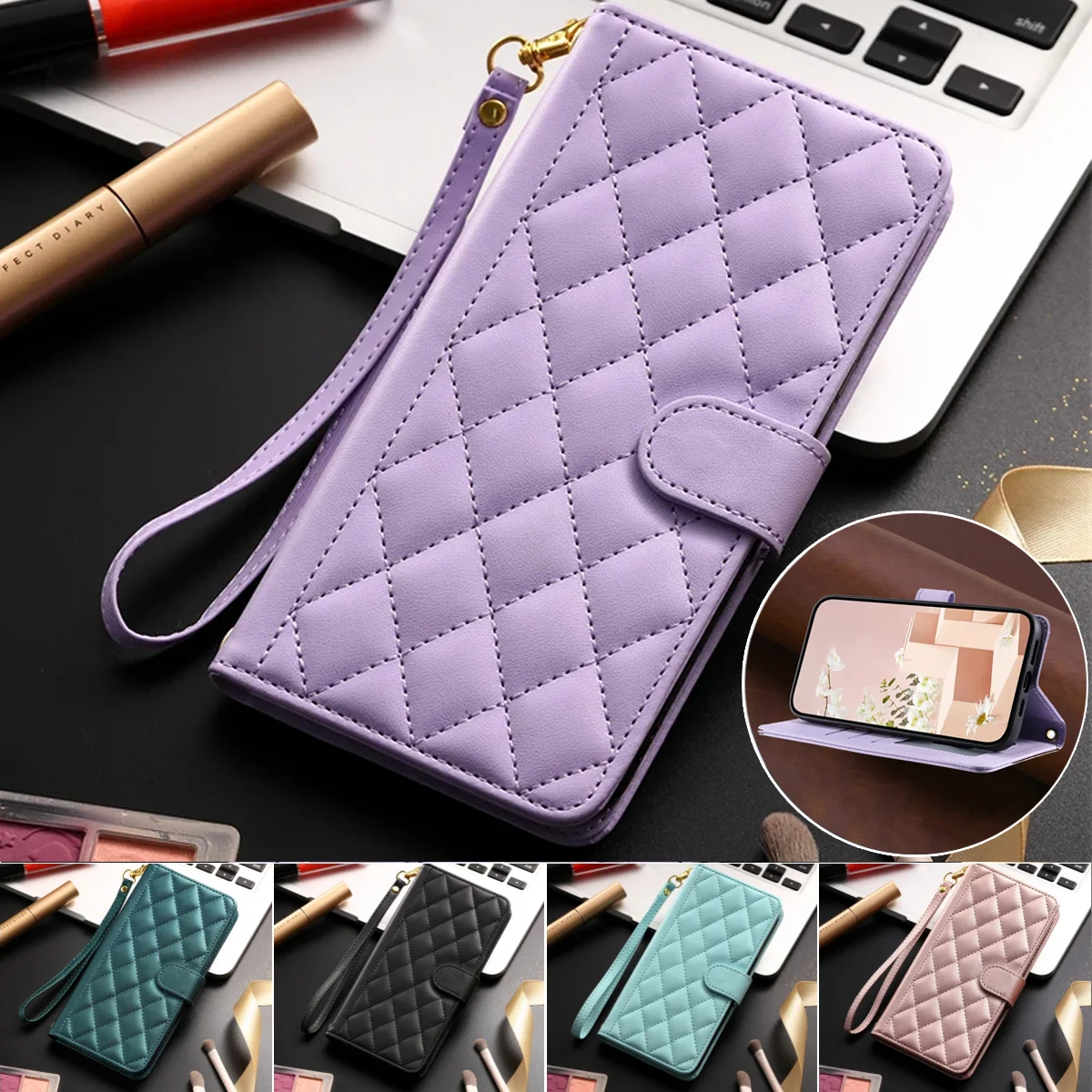 Checkered Leather Case For Samsung Galaxy A15 A25 A35 A55 A05S A54 A34 A14 A24 A04S A53 A33 A23 A13 A52 A32 A22 A12 Wallet Cover