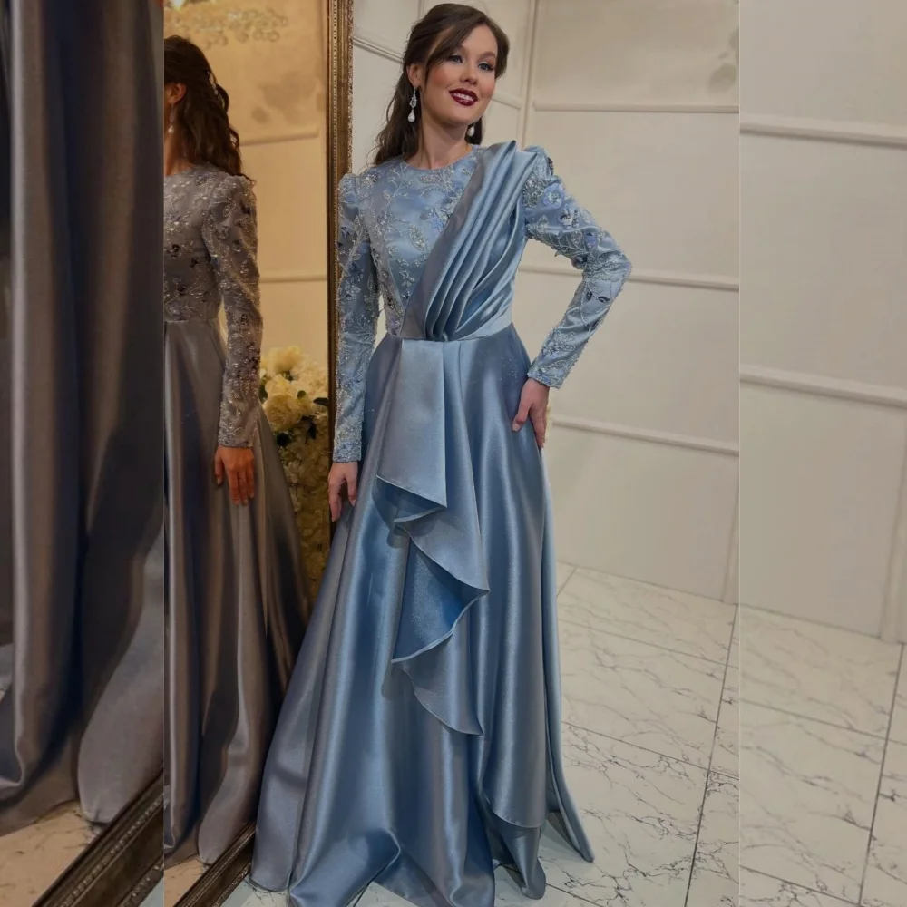 

Customized Exquisite Charmeuse Sequined Pleat A-line Scoop Neck Long Dresses Bespoke Occasion Elegant Sexy