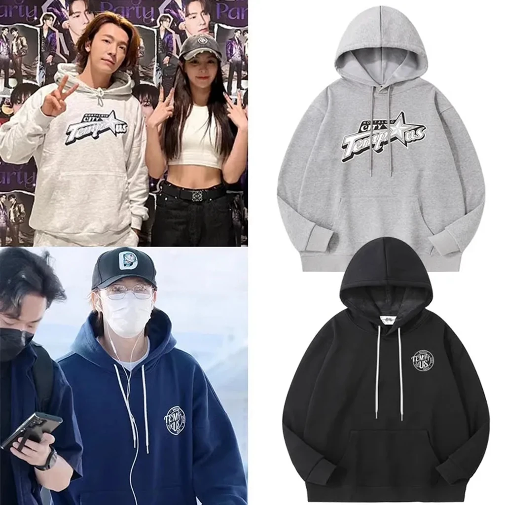 سترة بغطاء للرأس مطبوعة من kpop Y2K SuperJunior ستار للنساء نفس الملابس Y2k ملابس الشارع الشهير بلوزات فضفاضة