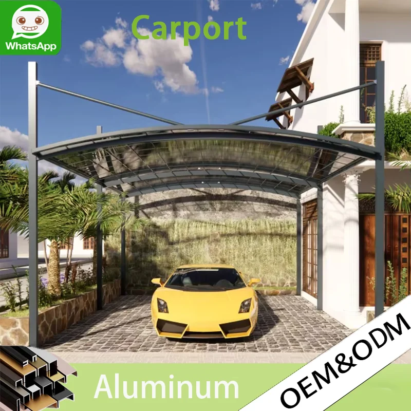 

Aluminum Carport, Heavy Duty Waterproof Outdoor Parking Canopy, Modern Polycarbonate Roof Car Garage Shelter Sun Shade