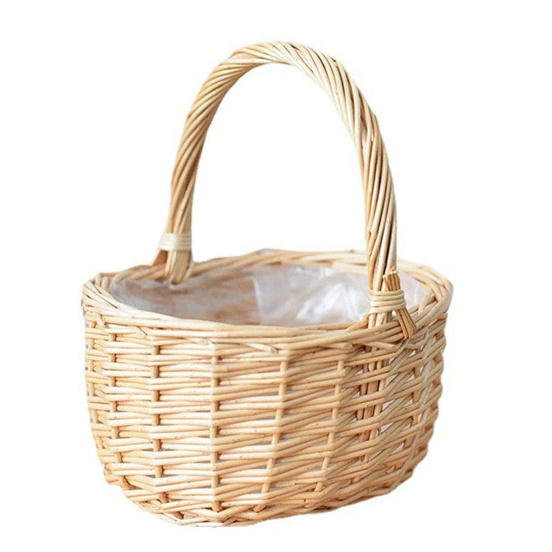 Wicker Picnic Basket Wicker Basket With Handles And Lining, Suitable For Picnic, Fruits And Vegetable Basket