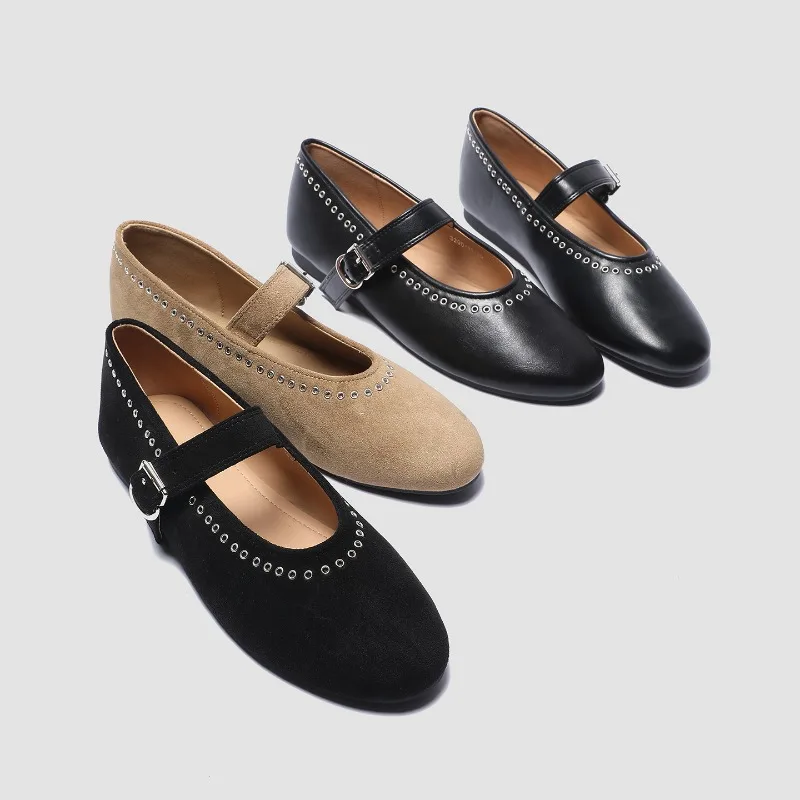 

Women's Mary Jane Shoes Retro Rivet Round Head Casual Shoes for Woman Exquisite Shallow Flat Shoe Designer Shoes Zapatos Mujer