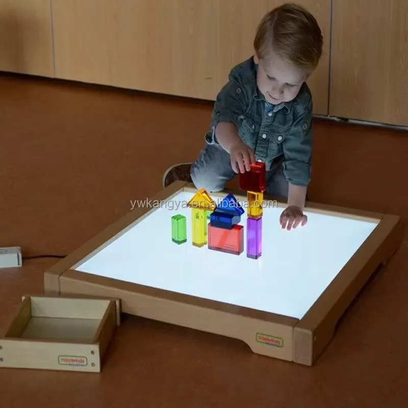 Wooden LED Light Table for Kids Preschool STEAM Learning Color Changing Induction Box with Remote Control Indoor Educational