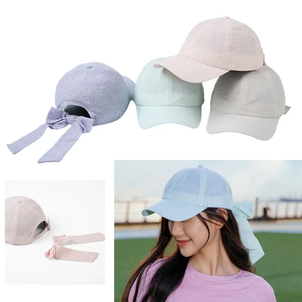 Breathable Bow Tie Sun Hat Lightweight Cotton Linen Women Baseball Cap Adjustable Outdoor Travel Curved Brim Hat For Women