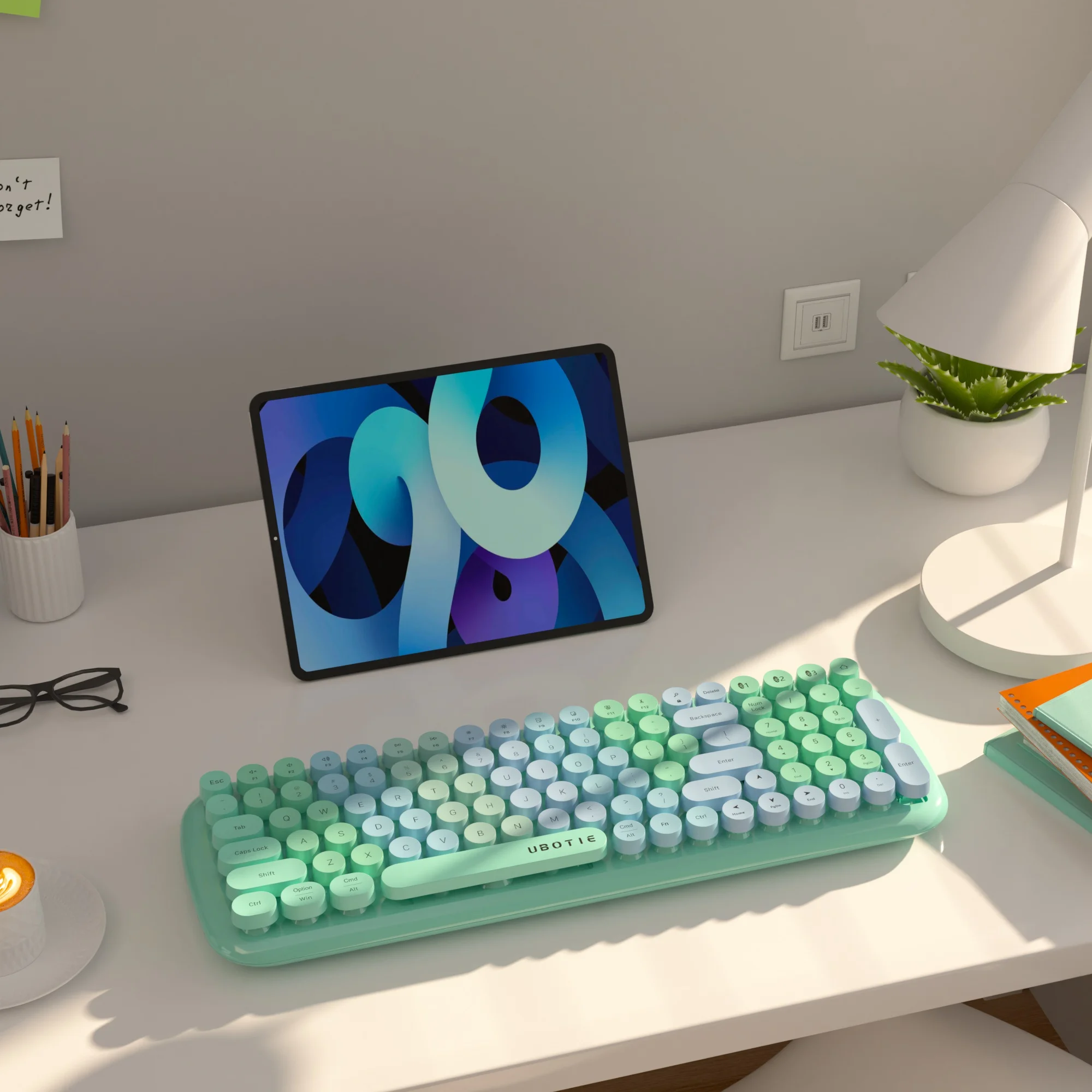 Imagem -06 - Ubotie-teclado Flexível sem Fio para Meninas Verde Bluetooth Arco-íris Gradiente Colorido Máquina de Escrever Retro 100 Teclas