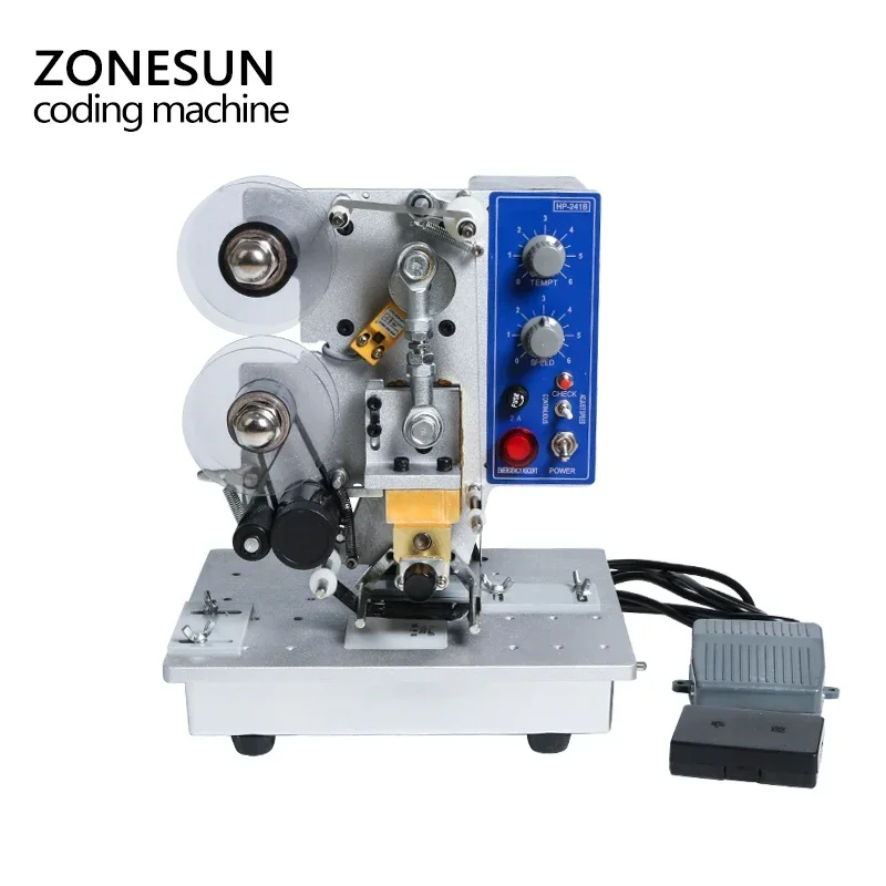 ZONESUN-impresora de códigos de cinta de sello caliente eléctrica semiautomática, codificador de cinta HP-241B, cinta de Color, máquina de impresión