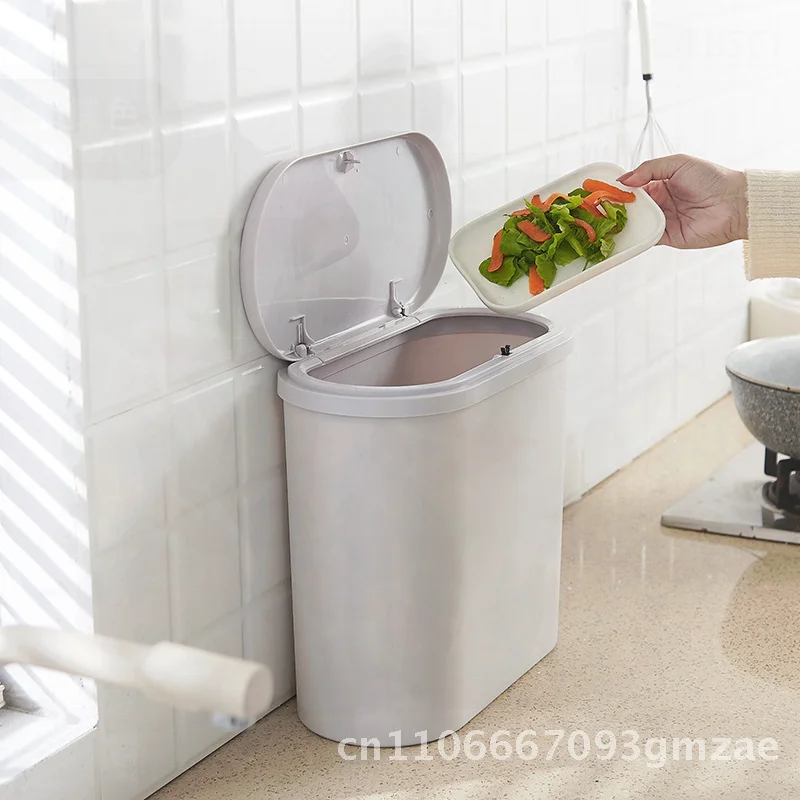 

Мусорный бак большой емкости в скандинавском стиле, простой японский модный офисный бак для ванной комнаты и кухни, пластиковый бак цвета слоновой кости