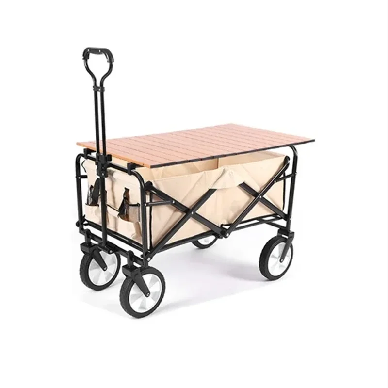 Outdoor Camping Wagon With Table Shopping Multipurpose Duty Power Beach Trolley Cart Collapsible Wagon Garden Camper Trailer