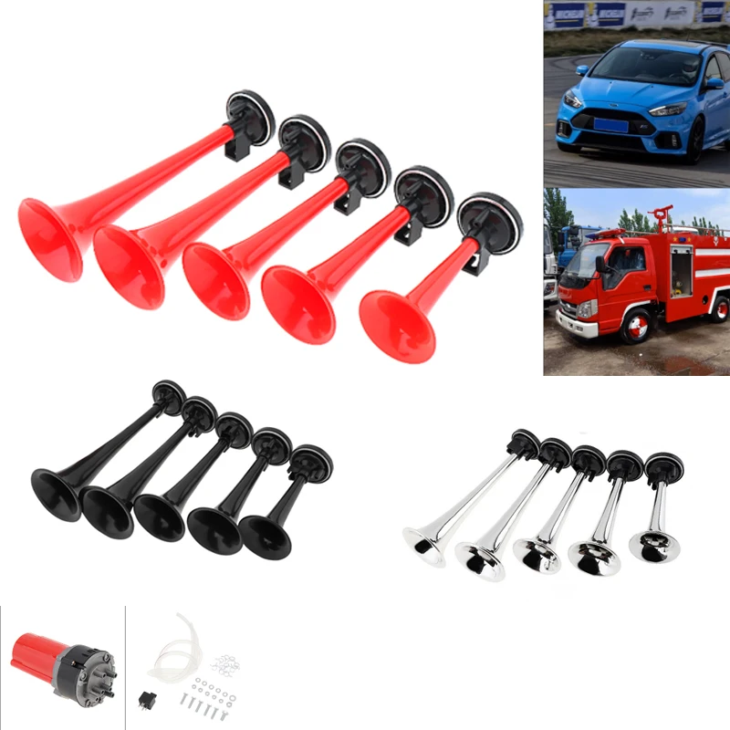 Air Horn 125DB/185DB 12V Super Loud Car Full Complete System with Compressor 5 Trumpet Air Horn Speakers for Car Truck Boats