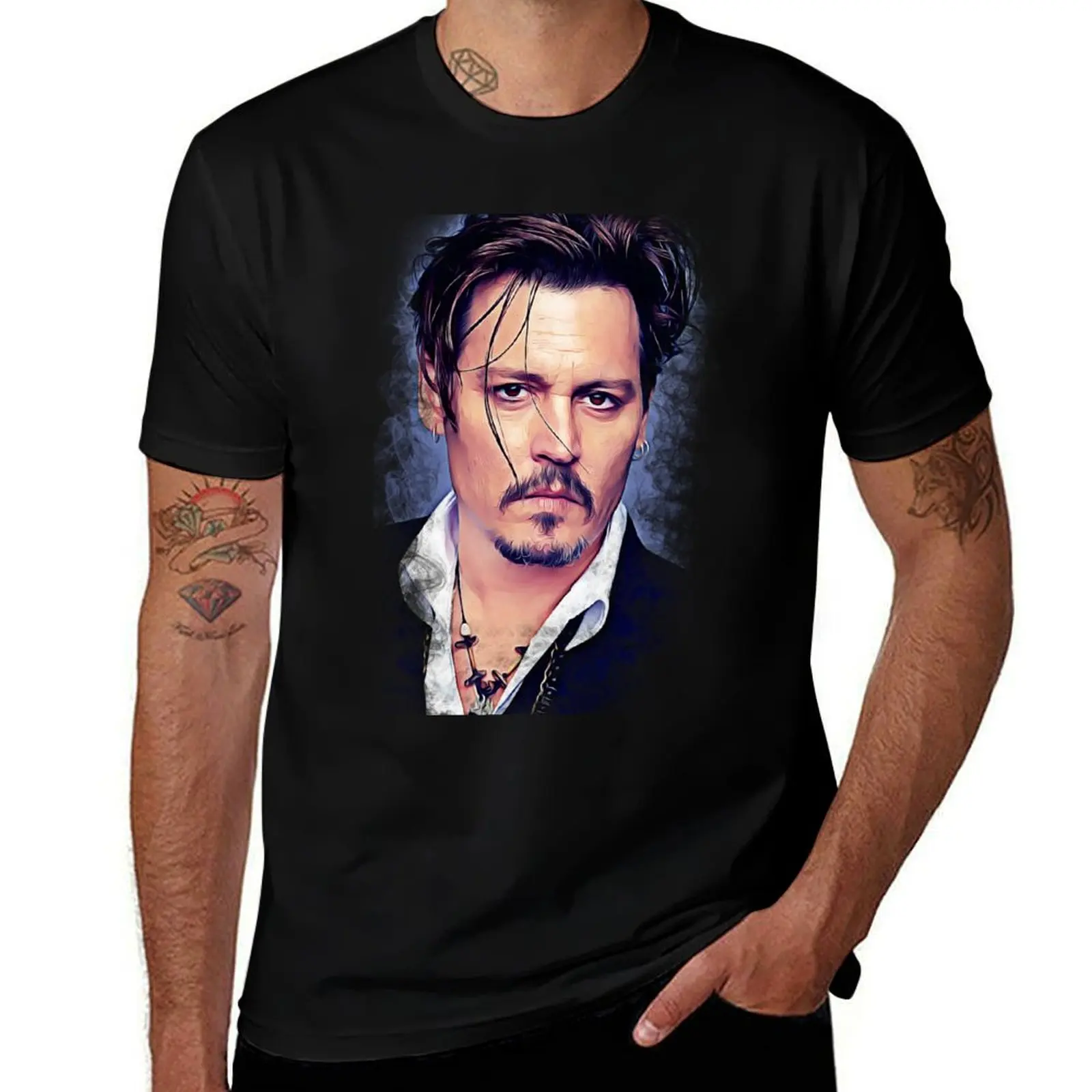 Johnny Depp Wallpaper Art Painting T-Shirt Summer Holiday Casual Tee T-Shirt