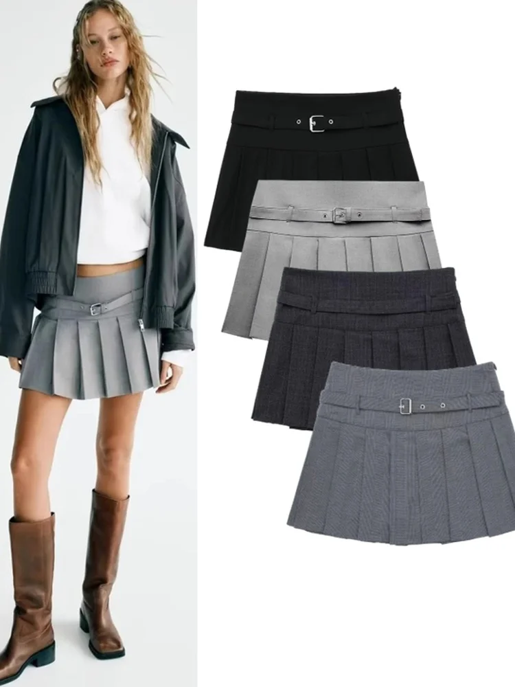 

High Waist Pleated ort Skirt Women's Faionable Versatile Belted Wide Pleat Anti-Light Brand Unbranded Sle f-length