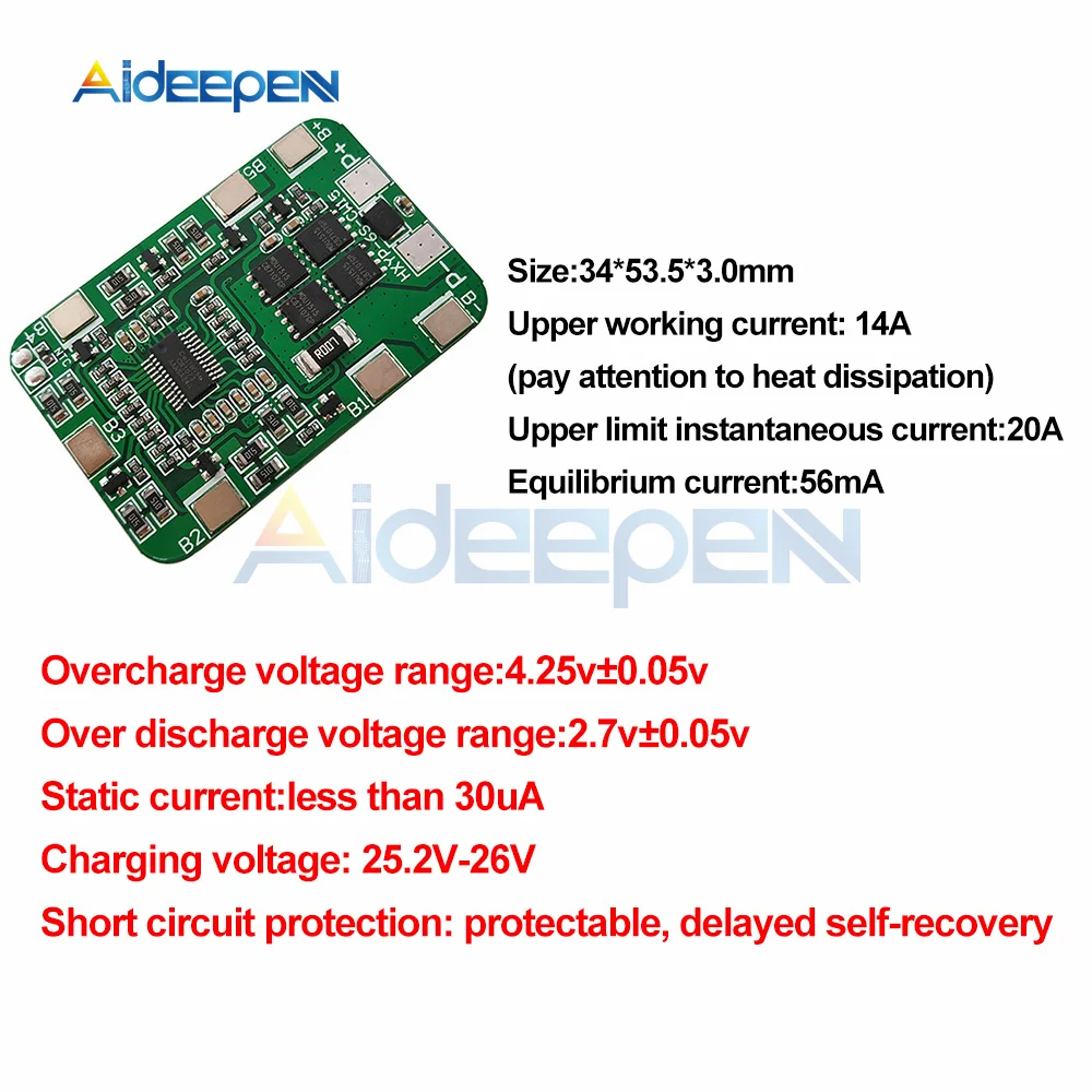 6S 15A/20A 22.5V 25.2V PCB BMS Protection Board For 6 Pack 18650 Li-ion Lithium Battery Cell Module