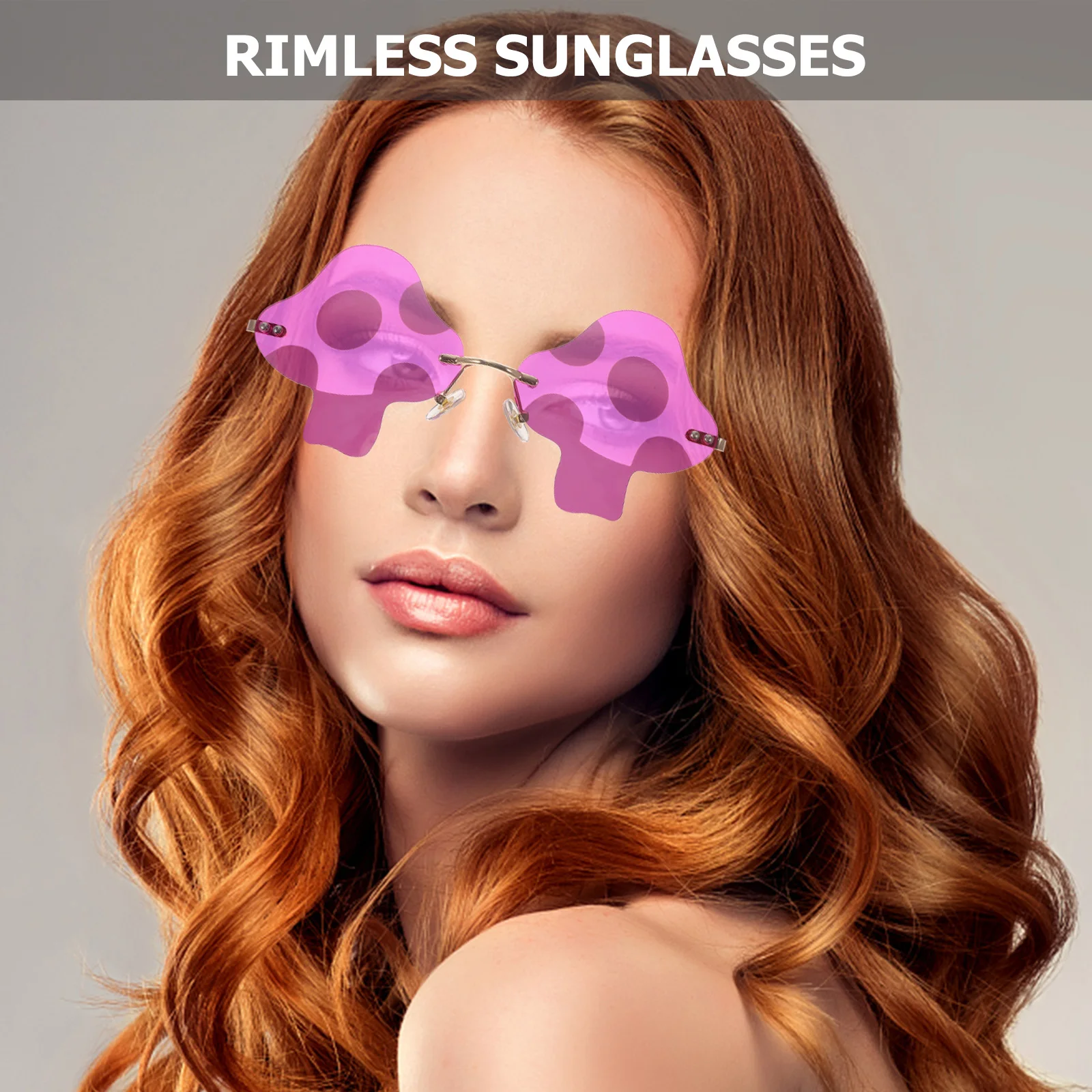 

Rimless Sunglasses Trendy Beach Party Stylish Accessories Funky Eyewear for Women Men Cool Frameless Glasses Creative Mushroom