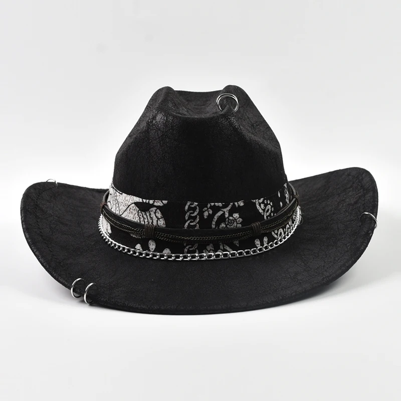 Neue Punk Stil Western Cowboy Hut Für Frauen Männer Vintage Big-edge Cowgirl Jazz Hut Feiertage Party Cosplay Hut – Detail 6