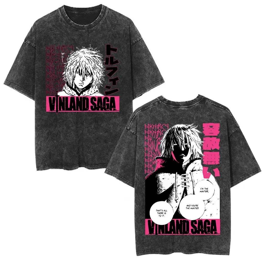 Vinland Saga Thorfinn Manga Graphic T-shirt Vintage Washed Viking Anime Unisex Oversized Crew Neck Cotton Short Sleeve Tee Tops