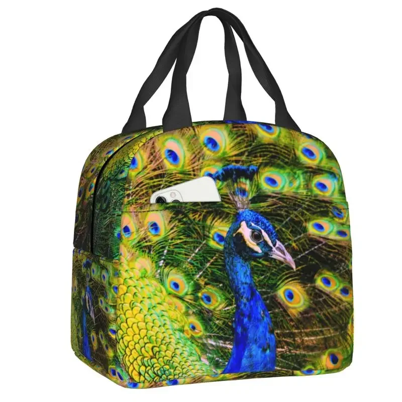 Peacock Insulated Lunch Bag for Women Resuable Feather Animal Cute And Beautiful Cooler Thermal Lunch Box Beach Camping Travel