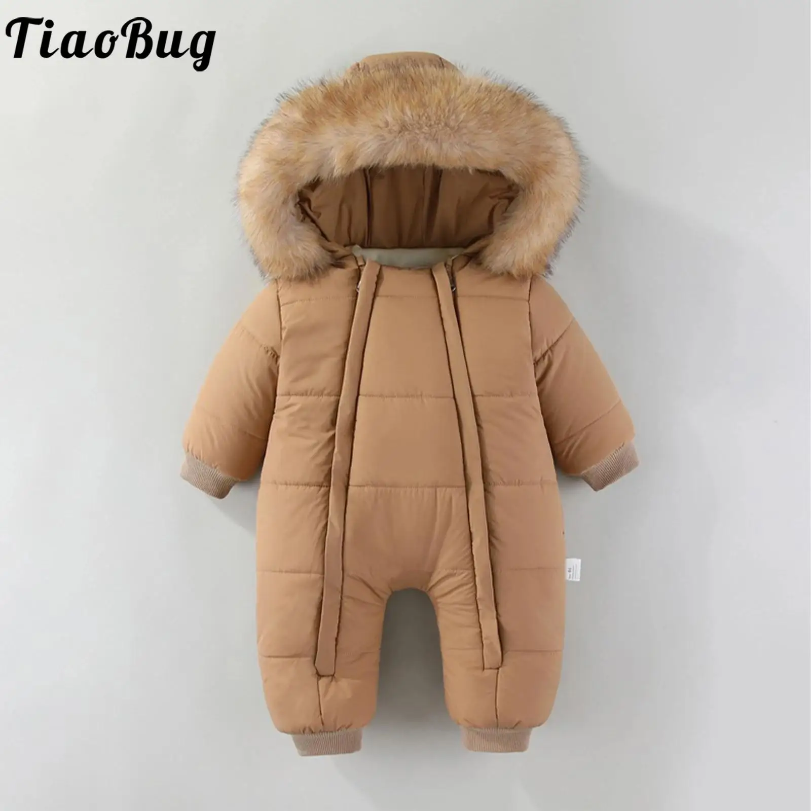 

Одежда для малышей, зимний теплый зимний комбинезон на флисовой подкладке, лыжный костюм, комбинезон с капюшоном и отделкой из искусственного меха с длинными рукавами, детская лыжная одежда для девочек и мальчиков