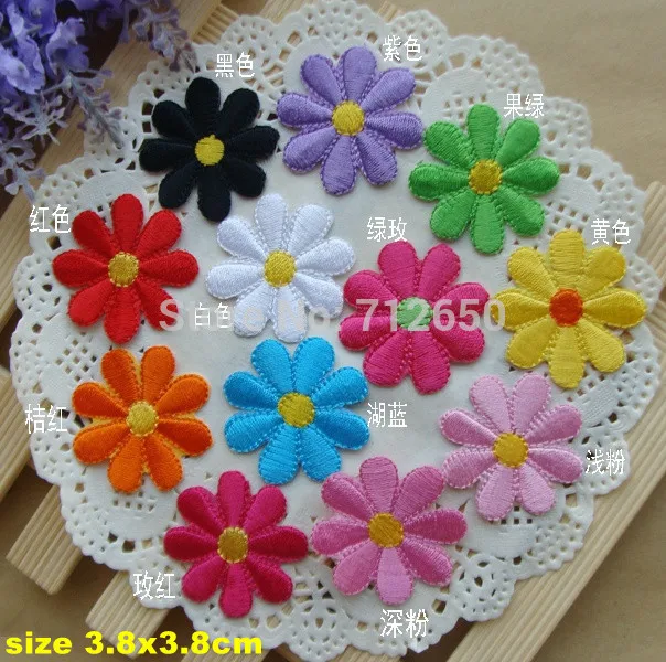 New Arrival 10 Pcs 12 Colors Flowers Embroidered Patch Iron On Cartoon Motif Applique Hat Bag Shoe Embroidery Accessory