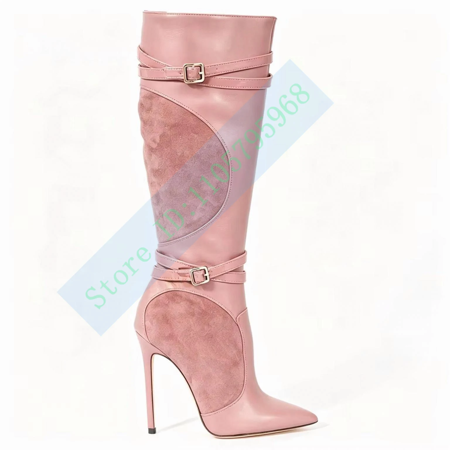 Sexy Women Knee High Boots Pointed Toe Thin High Heel Fashion Lady Ankle Strap Buckle Decor Party Shoes Winter Footwear