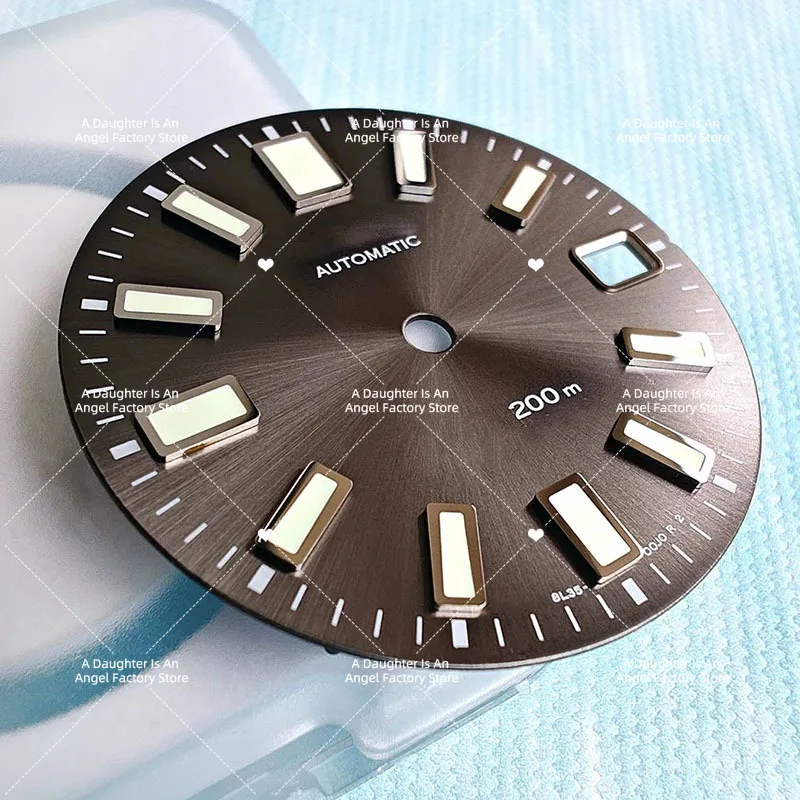 62MAS Sun Pattern Gray Modified Dial Suitable For NH35 Movement C3 Green Luminous 28.5mm Real Nail Disc