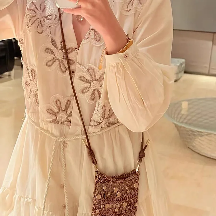 تنورة Spring Dr V-ne طويلة مطرزة على شكل حرف a بخصر عالٍ قطعة واحدة لربيع 2025 Ciwalk