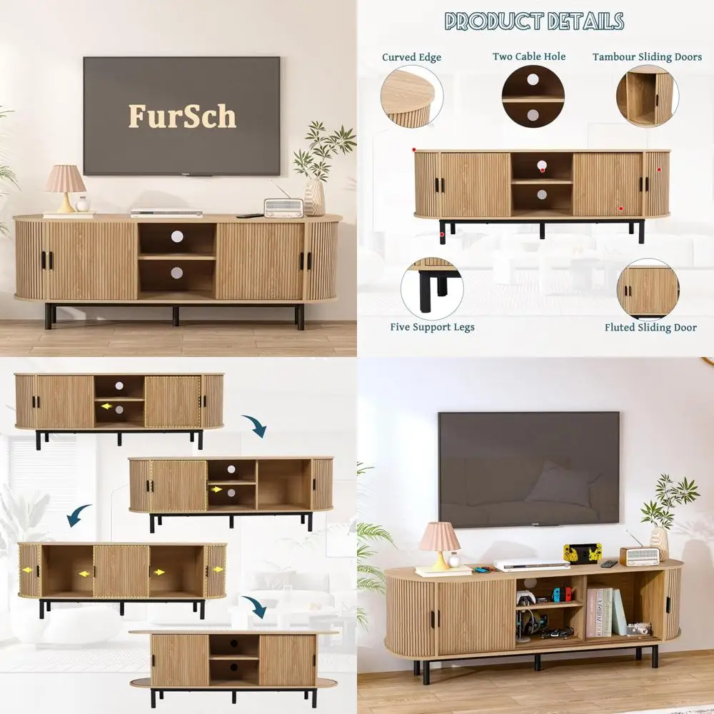 Современная деревянная подставка под телевизор середины века для 75, телевизоры с изогнутыми краями и местом для хранения вещей для использования в спальне