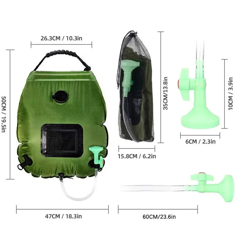 Torba prysznicowa na energię słoneczną 20 l Zewnętrzne ogrzewanie słoneczne Premium Camping Torba prysznicowa Temperatura gorącej wody 45 ° C ze zdejmowaną głowicą prysznicową węża