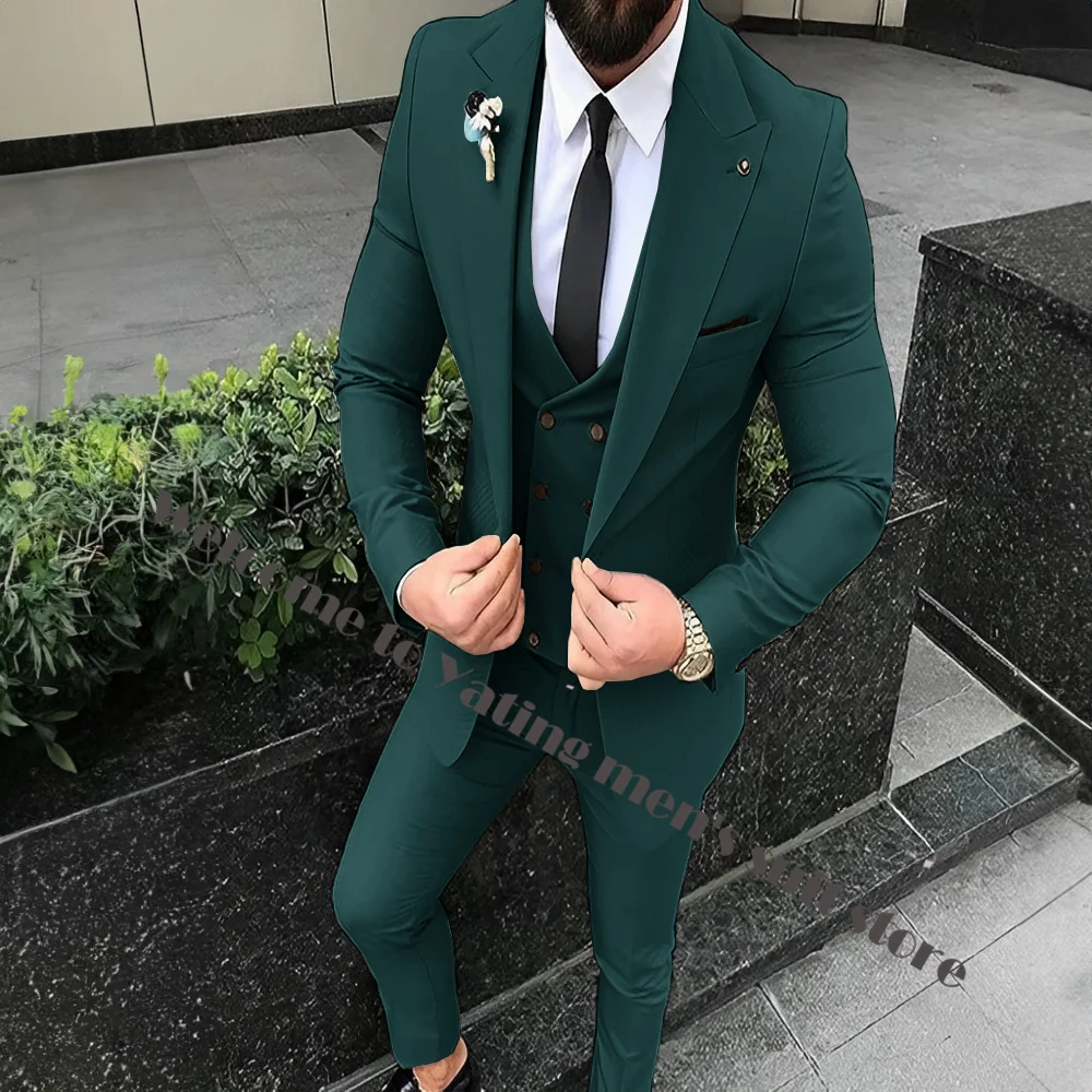 Mannen Pakken Fowedding Pak Man Blazers Sjaal Revers Slim Fit Bruidegom Smoking 3-delige Ontwerpen Kostuum Homme