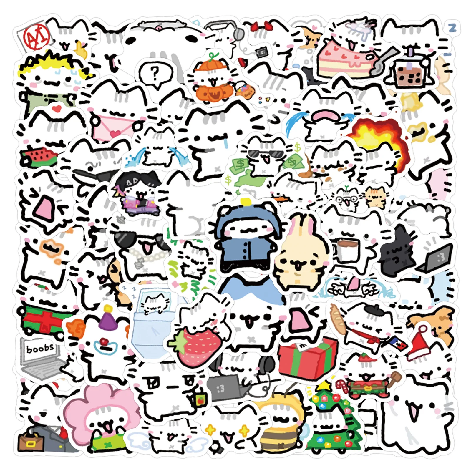 

90PCS Cute Pokky Cat Stickers Kawaii Animal MemeGraffiti Decals Luggage Laptop Phone Guitar Car Bike Skateboard DIY Sticker