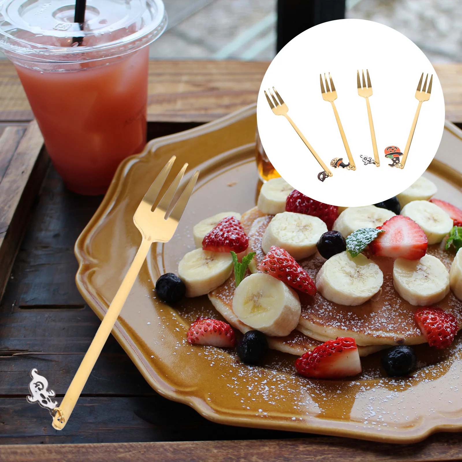 

4 Pcs Creative Fruit Fork Forks Tableware Salad Serving Utensils Household Dinnerware Dessert Golden Spoons Halloween